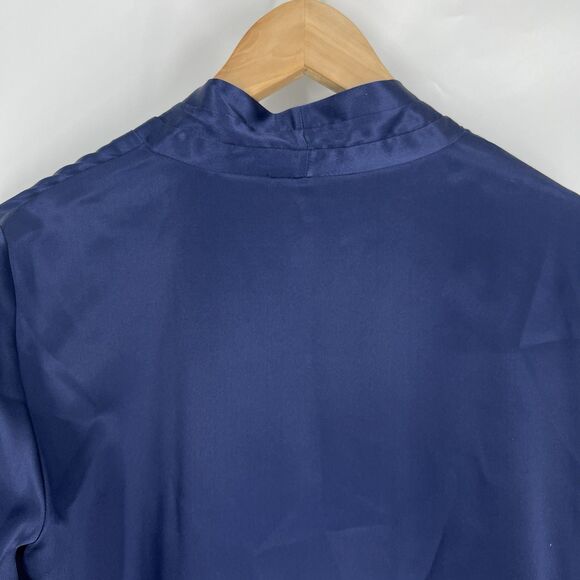 Lafayette 148 New York Top Size 6 Blue Silk Satin Blouse Button Up Career Pleat - Picture 5 of 7